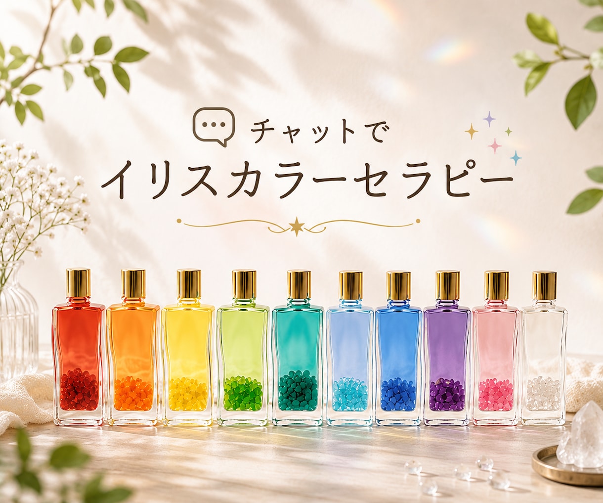 気になる色3本から今の自分を一緒に眺めます 10/31まで限定｜イリスカラーセラピーを体験できます イメージ1