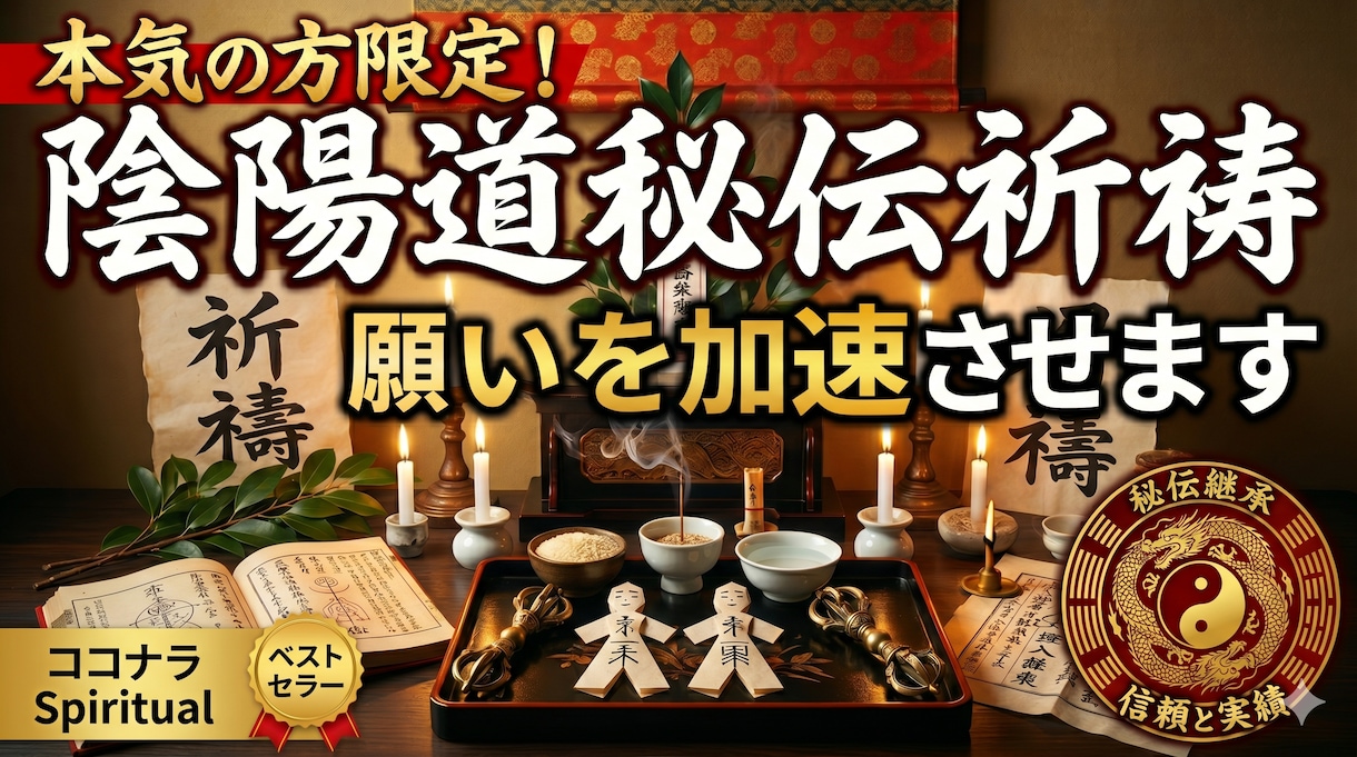 本気の方限定！陰陽道秘伝祈祷で願い加速させますます 祭壇・霊符・儀式｜金運・復縁・縁結び・仕事・邪魔者排除 イメージ1