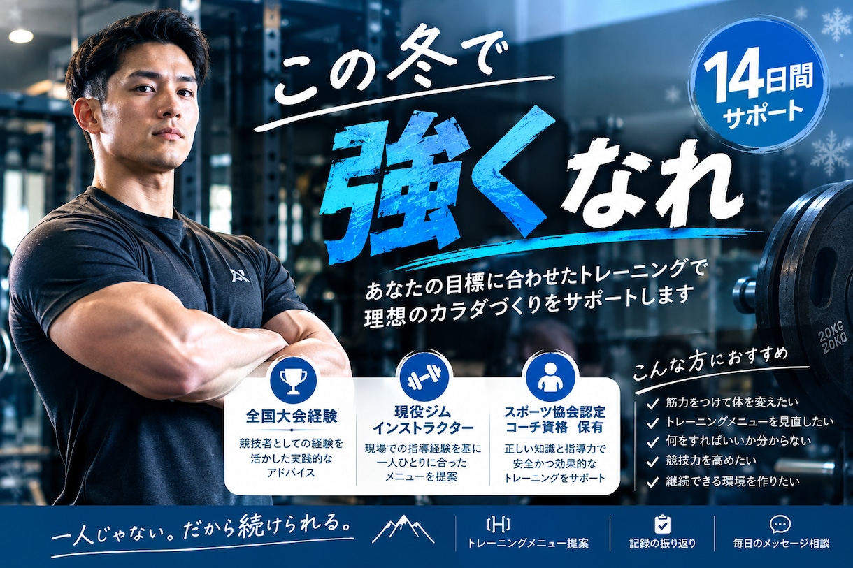 14日間筋力アップをサポート！毎日徹底支援します もう悔しい思いをしない。最短で最強に。 イメージ1
