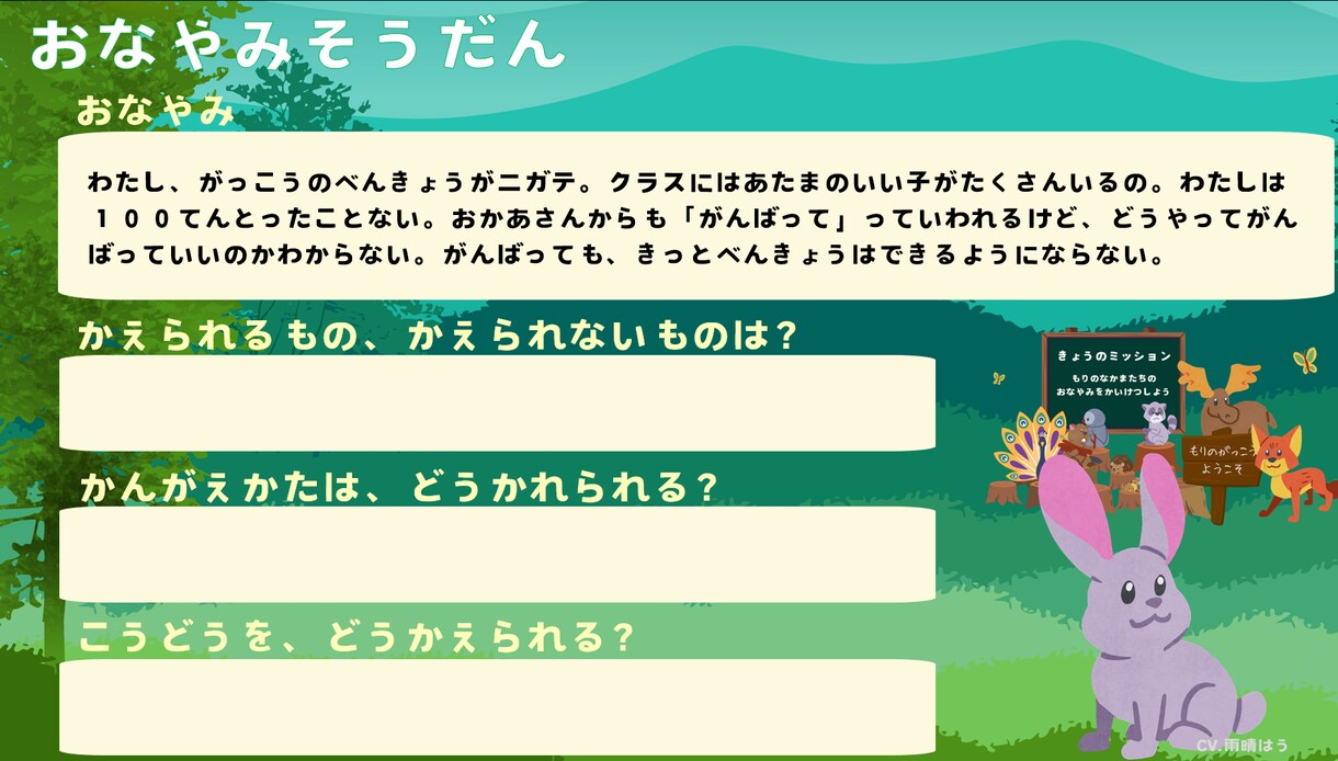 非認知能力「レジリエンス（後半）」の授業を行います 前半で学んだ「回復する力」で、動物たちのお悩み相談に挑戦！ イメージ3