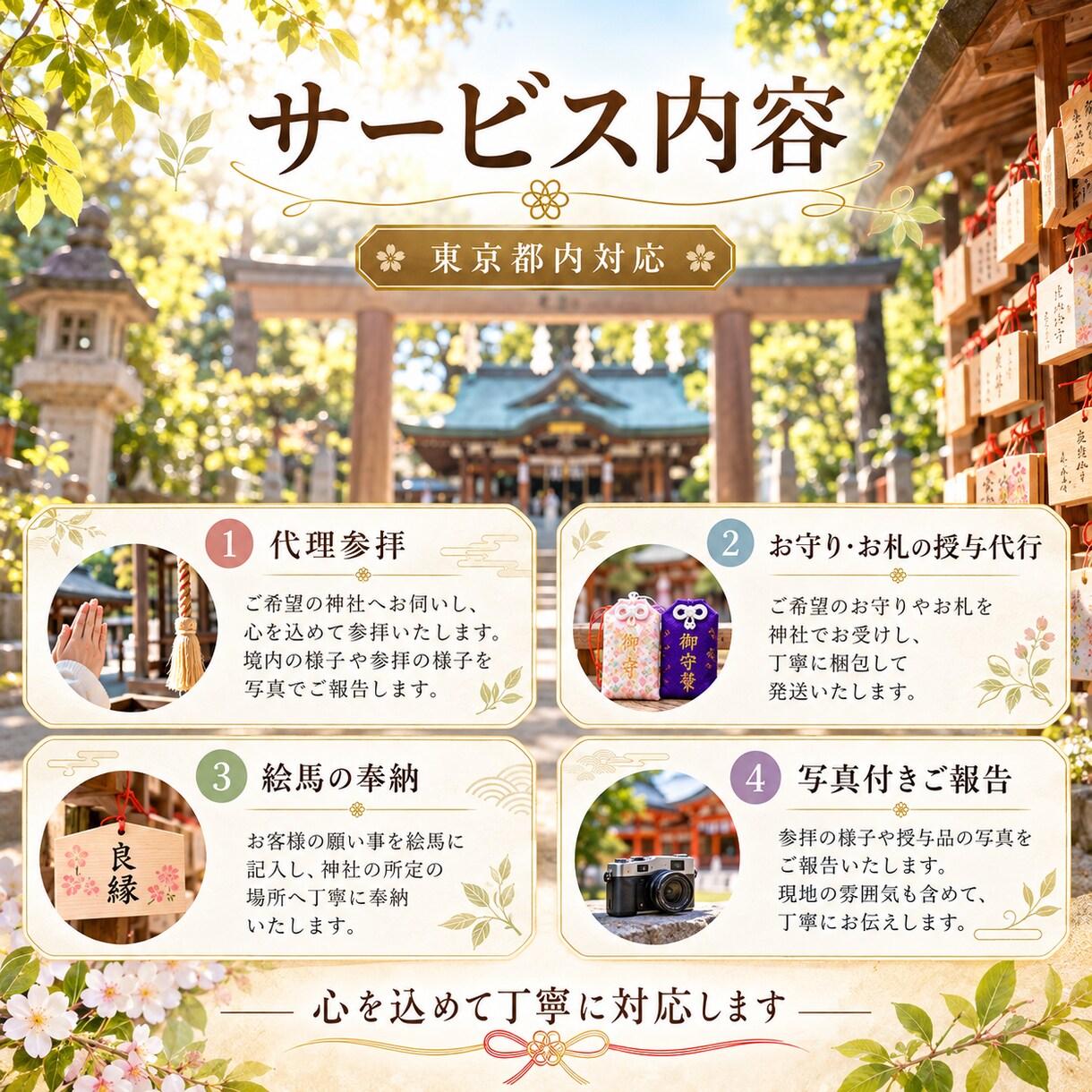 東京都内の神社へ心を込めて代理参拝します お守りの授与や絵馬の奉納も、ご希望に合わせて丁寧に対応します イメージ2