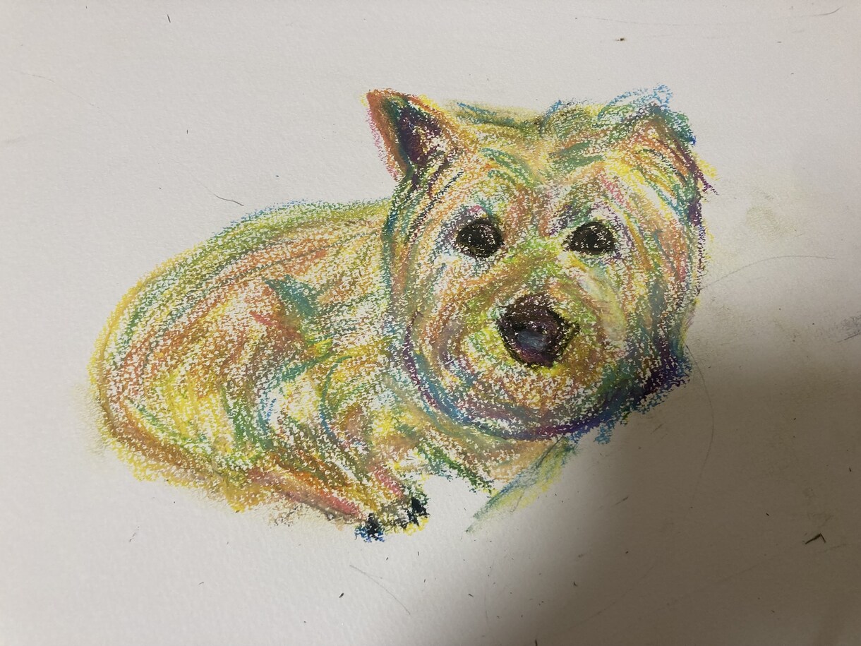 ペットちゃんの似顔絵をクレヨンで色紙にかきます ペットちゃんの性格や雰囲気に合わせてイラストを描きます イメージ3