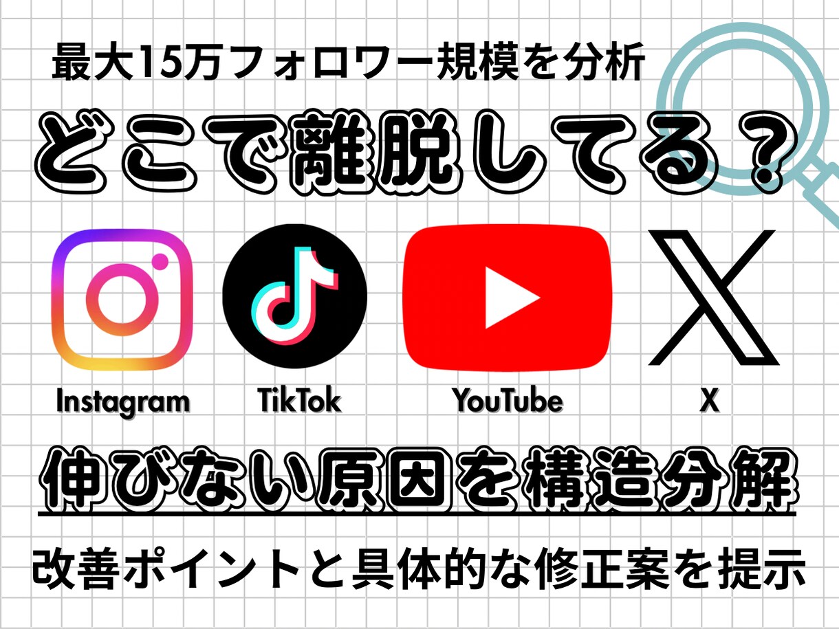 先着5名！投稿を分析し離脱ポイントを特定します SNS制作歴10年の知見を凝縮。最短で伸びる投稿へ導きます。 イメージ1