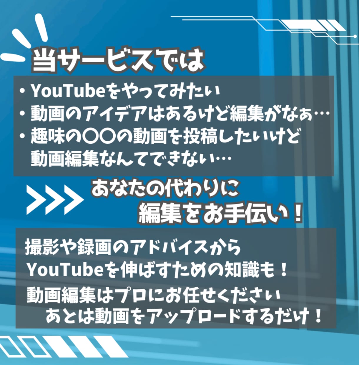 あなたの作りたいを形に｜動画のプロが編集します 趣味やアイデアの動画作りを支援！撮影・企画アドバイスもOK！ イメージ2