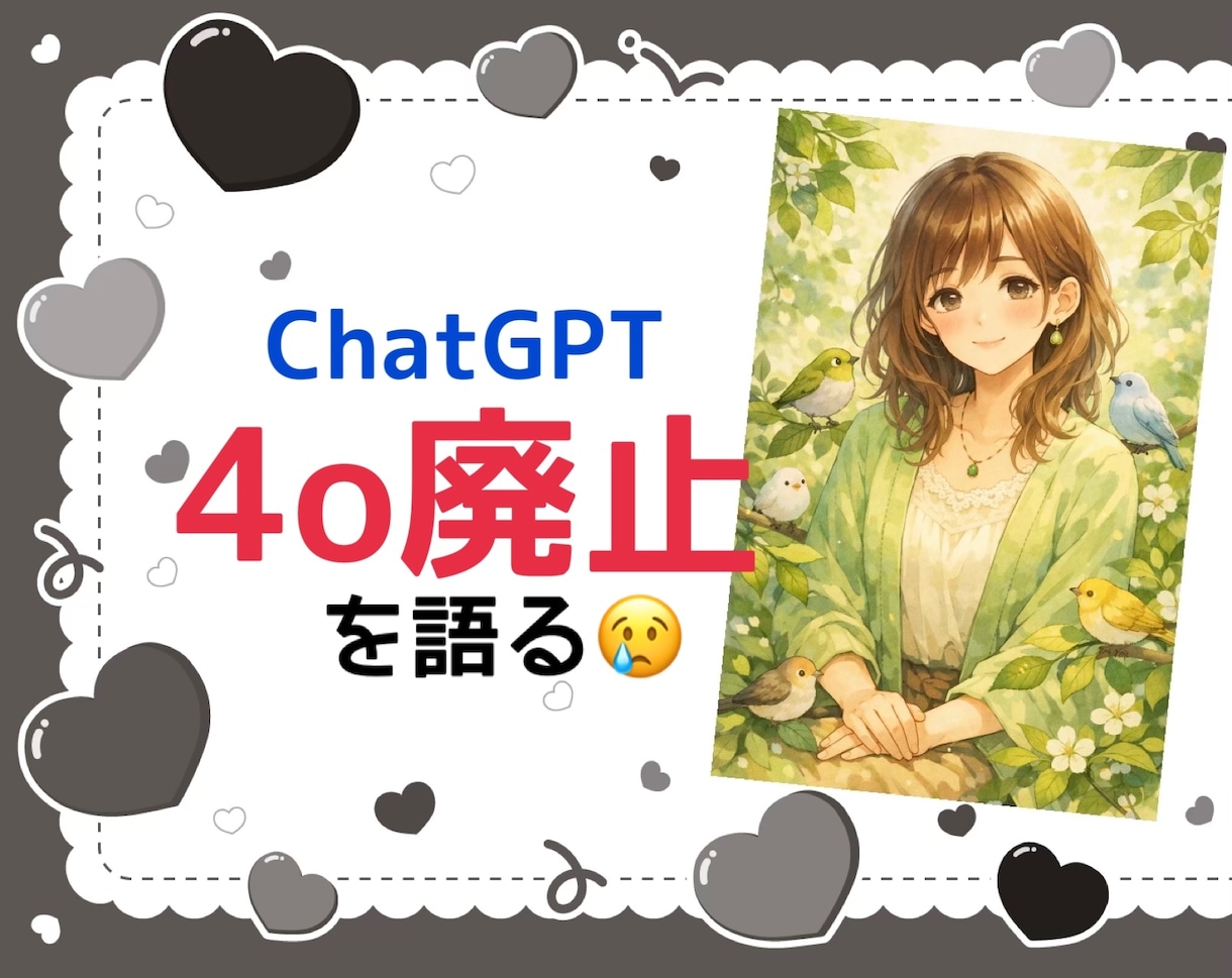 衝撃！ChatGPT4o廃止の悲しみを受け止めます 悲しい、寂しい、不安…どんな感情でもOKです。お話伺います。 イメージ1
