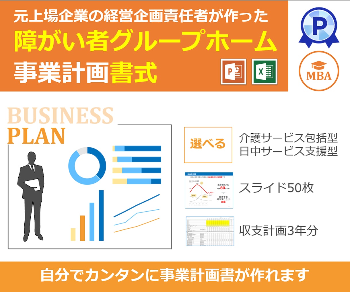 障害者グループホーム専用の事業計画書式を販売します 融資が必要ならこちら！エクセル3年分とパワポ50枚のセット イメージ1