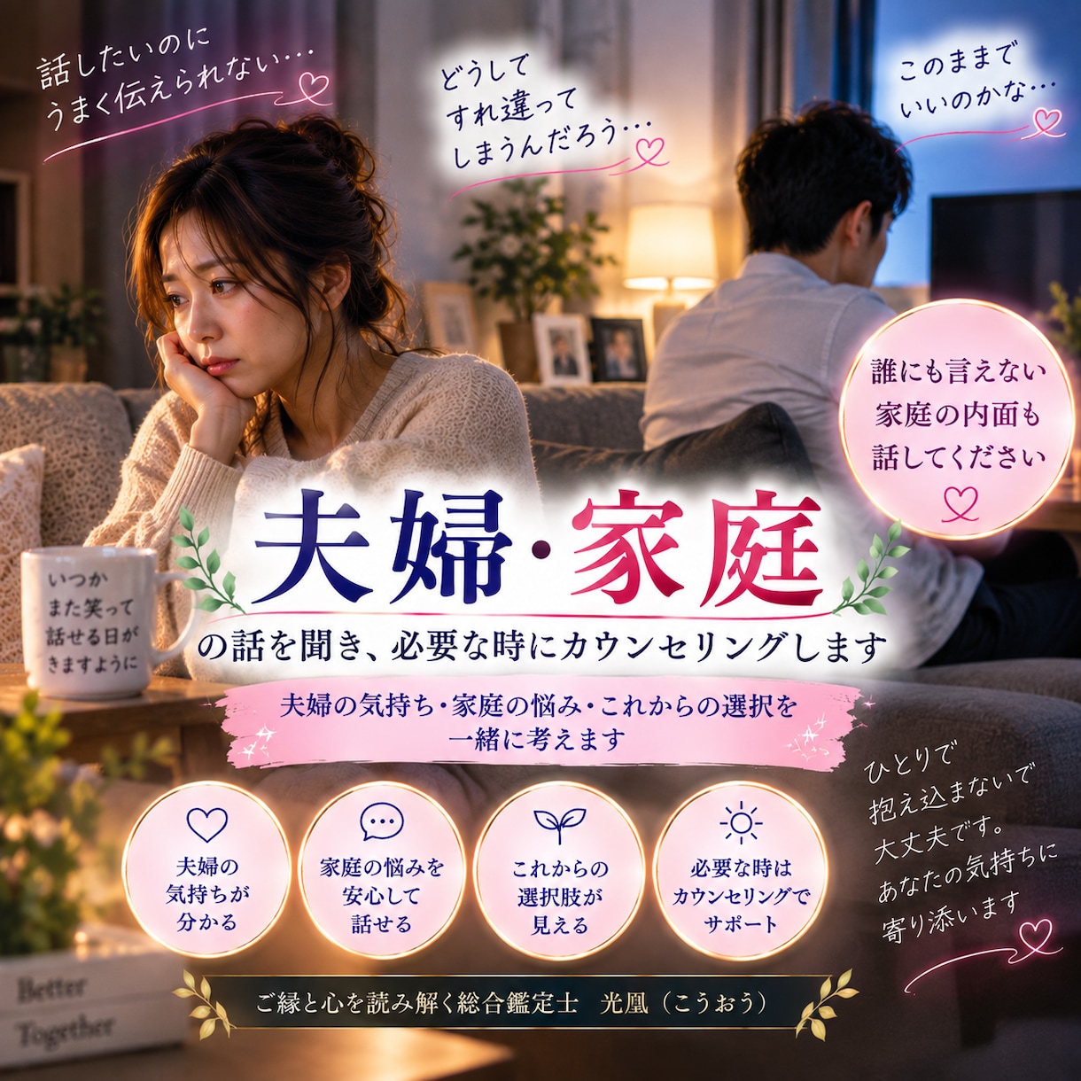 夫婦・家庭｜お話を聴き必要な時に鑑定します 誰にも言えない家庭の悩み、そのままお話しください イメージ2