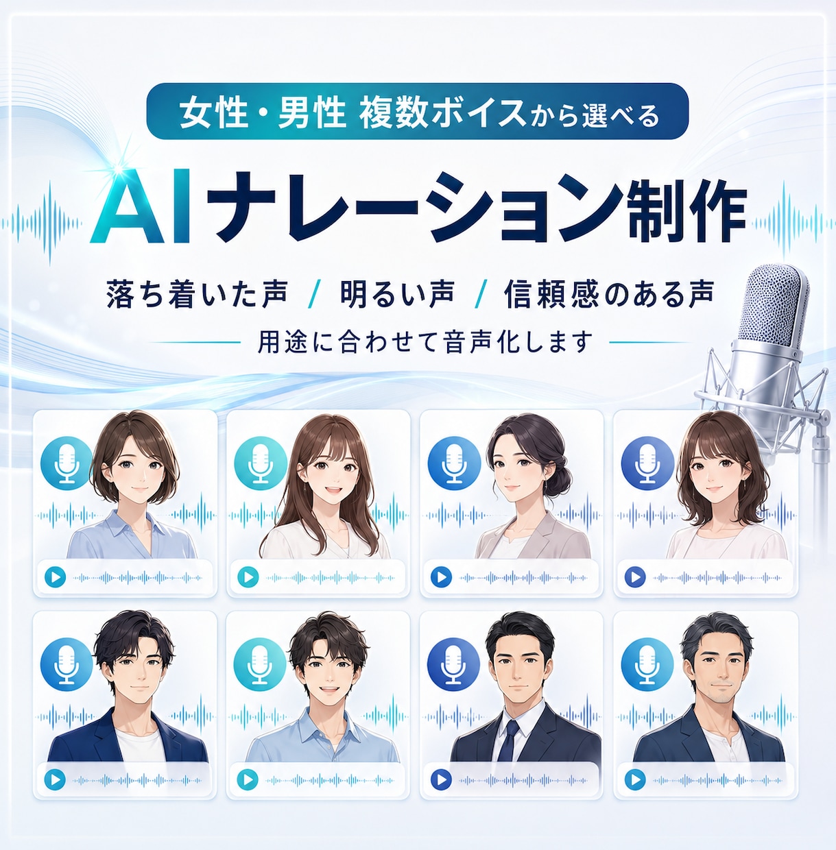自然で聞きやすいAIナレーション音声を作成します YouTube・教材・商品紹介向け｜複数ボイス｜商用利用込み イメージ1