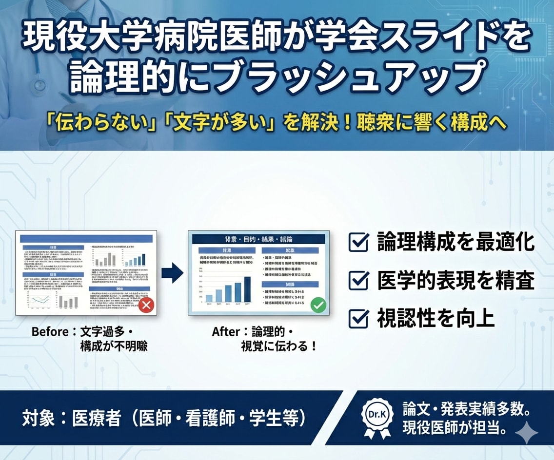 学会発表スライド作成をサポートします 医師が学会スライドを論理的にブラッシュアップ イメージ1