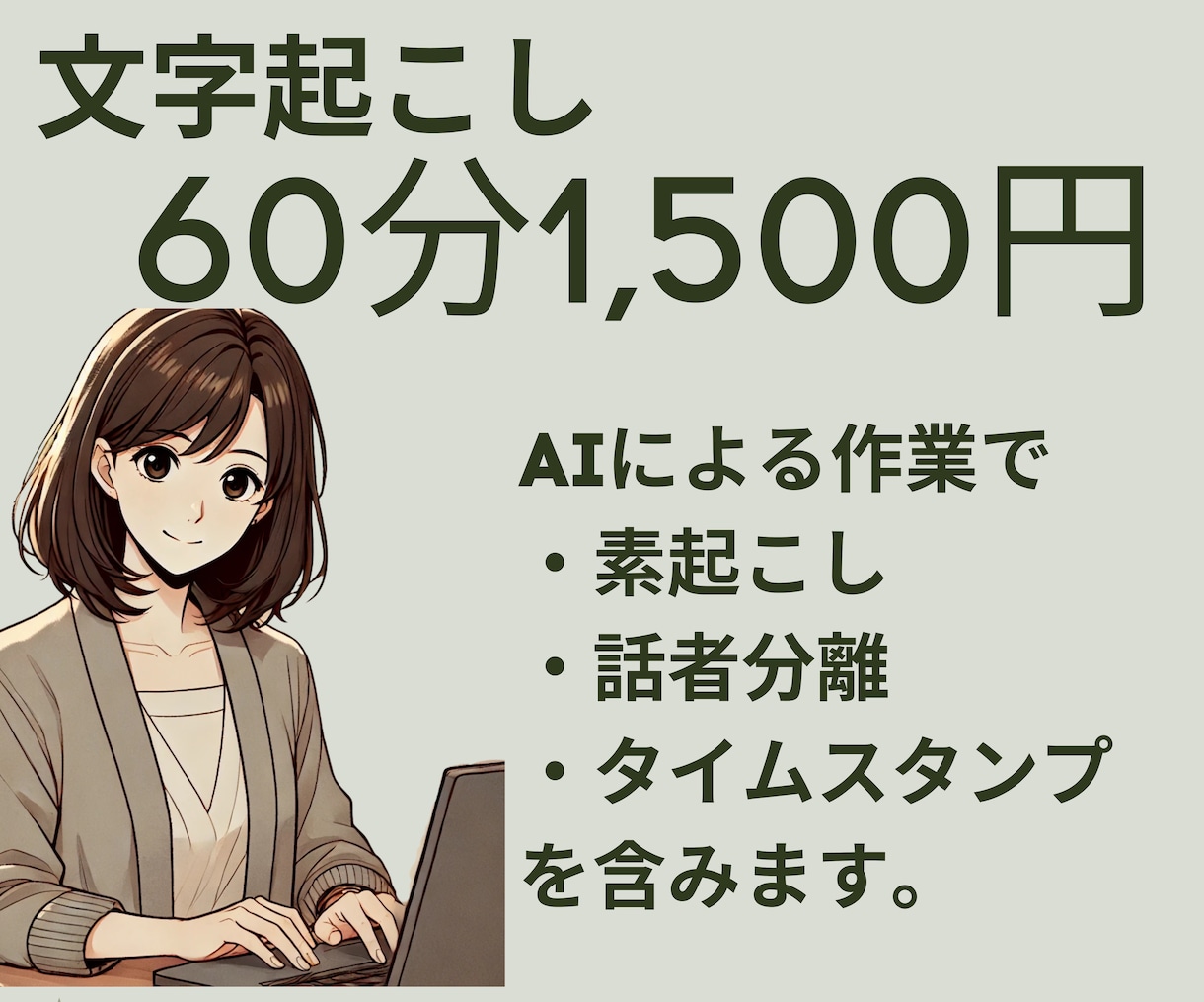 60分まで1500円！AIで文字起こしします 話者分離・打刻も対応！簡単依頼で素早く文字データ化します イメージ1