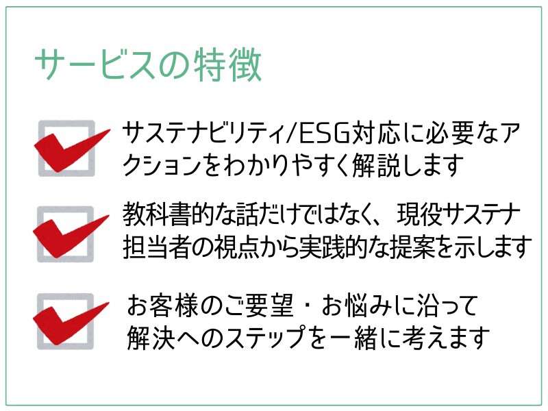 現役担当者がサステナ/ESG対応をサポートします 本業がお忙しい経営企画・IR・広報の皆さまのお悩み相談室 イメージ4
