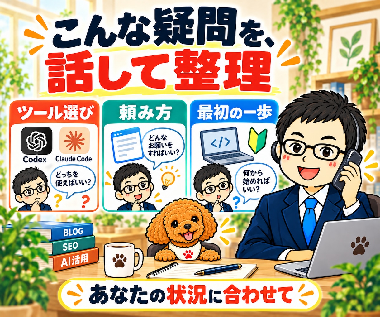 Codex・Claude Codeを電話相談します AIエージェント初心者へ｜導入前の不安と使い道を整理 イメージ2
