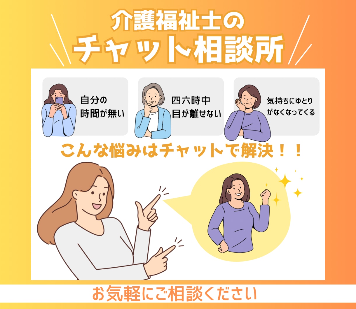 ストレス発散，介護の愚痴，悩みお聞きします メッセージで介護福祉士がお答えします。 イメージ1