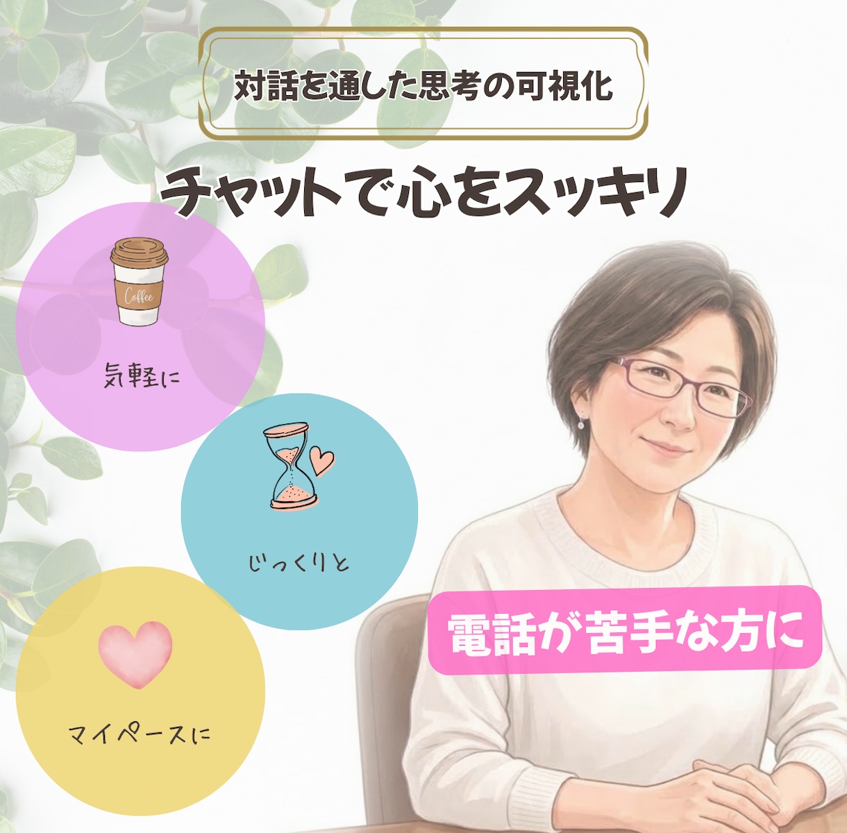 こころのモヤモヤを整理してこころサポートをします 言葉しにくい、そんなお悩みをゆっくりと一緒に整理します。 イメージ1