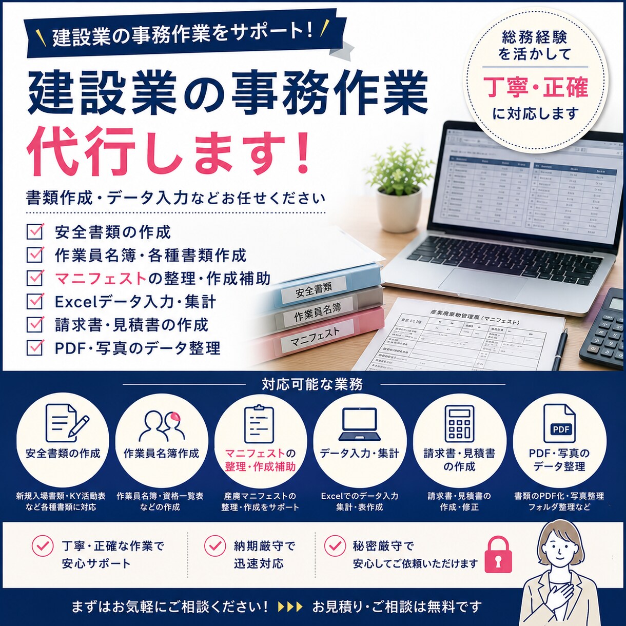 建設関係事務代行を行います マニフェストや作業員名簿作成、リサイクル作成補助 イメージ1