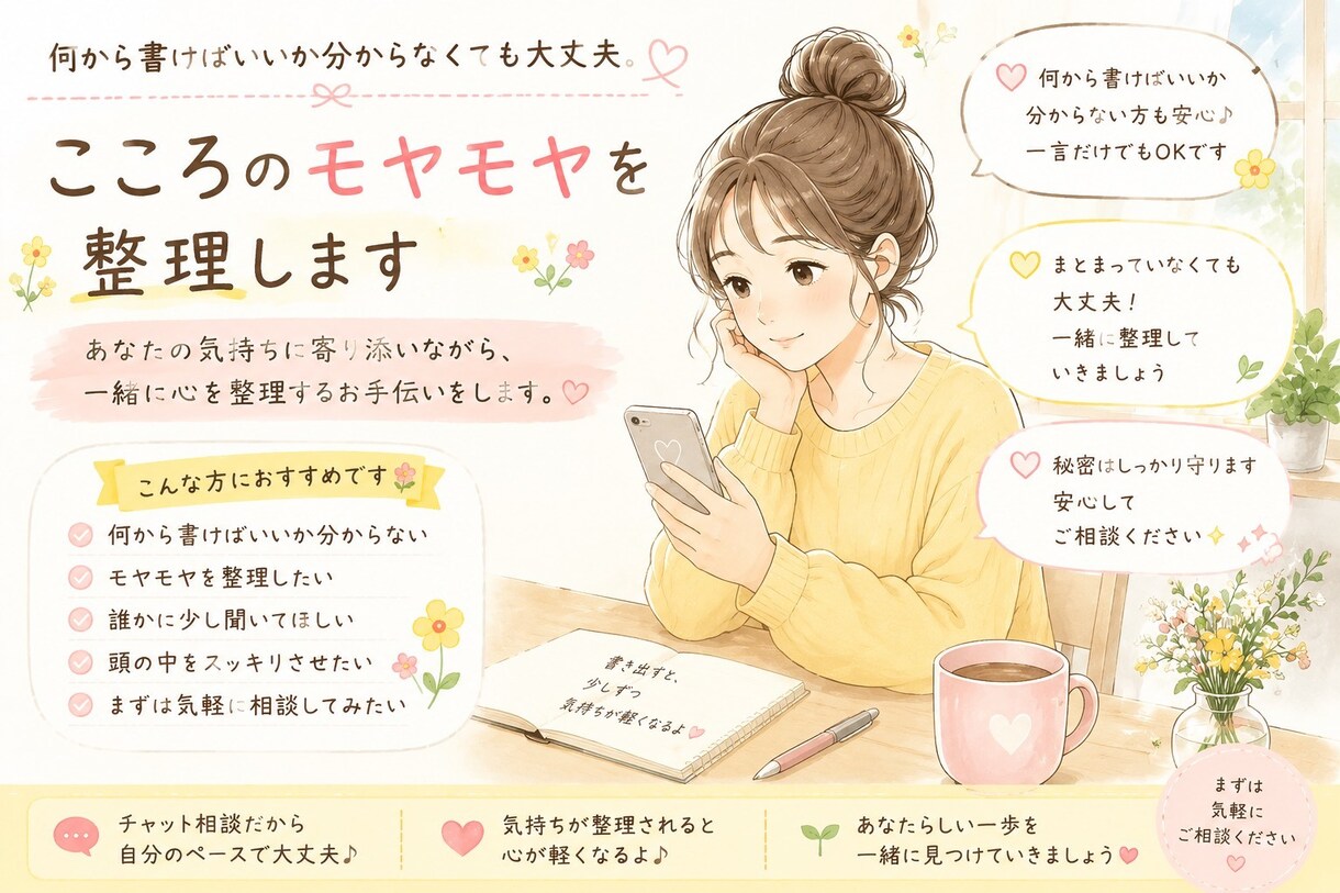 こころのモヤモヤを整理します 何から話せばいいのか、一緒にみつけましょう イメージ1
