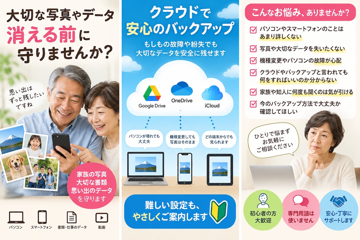 スマホのデータ、安心して残す方法を一緒に考えます PCやスマホの大切なデータ、安心して残す方法を一緒に考えます イメージ1