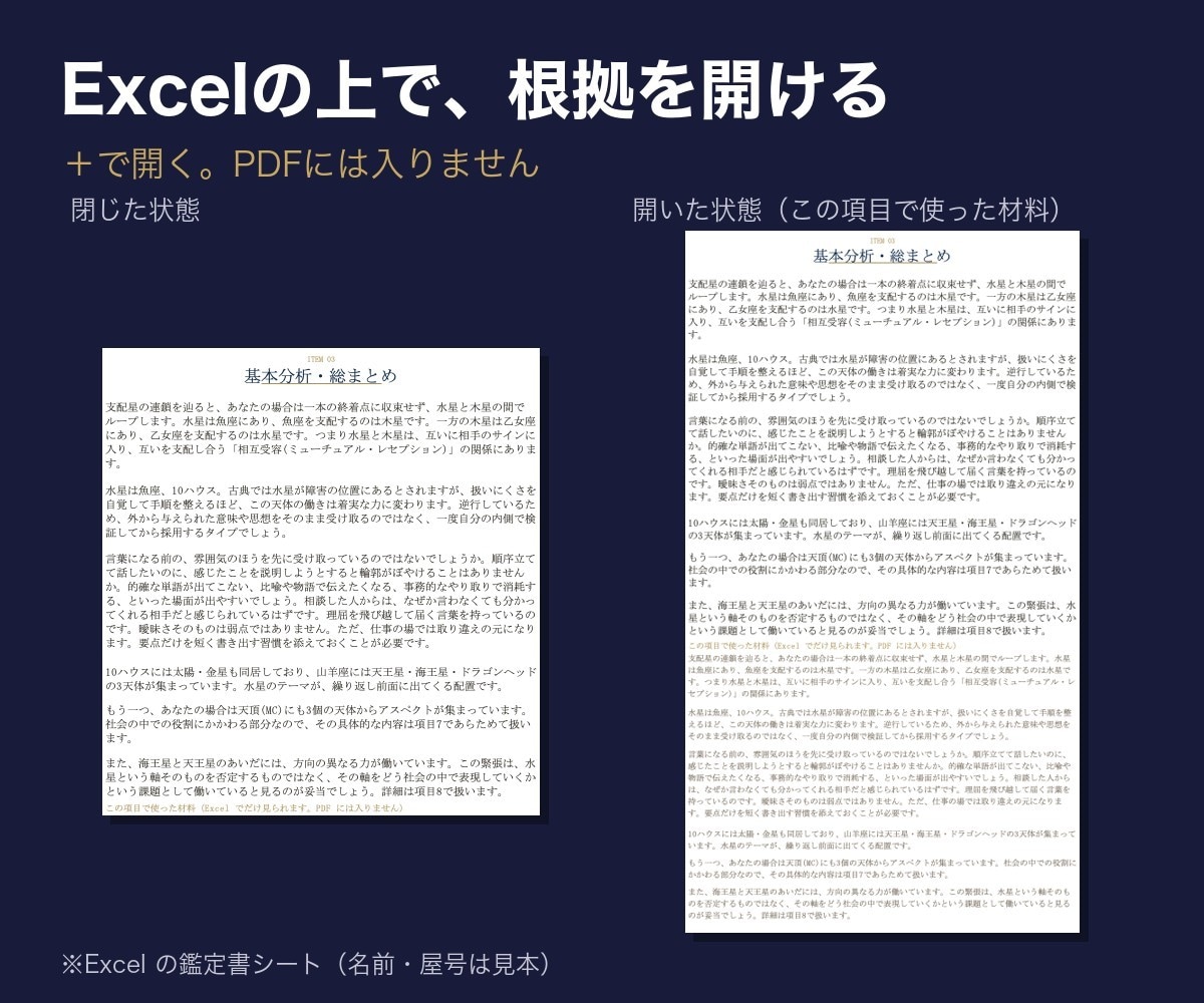 屋号入りの西洋占星術鑑定書Excelを提供します 占い師さん向け。ホロスコープと鑑定文をPDFで渡せます イメージ8