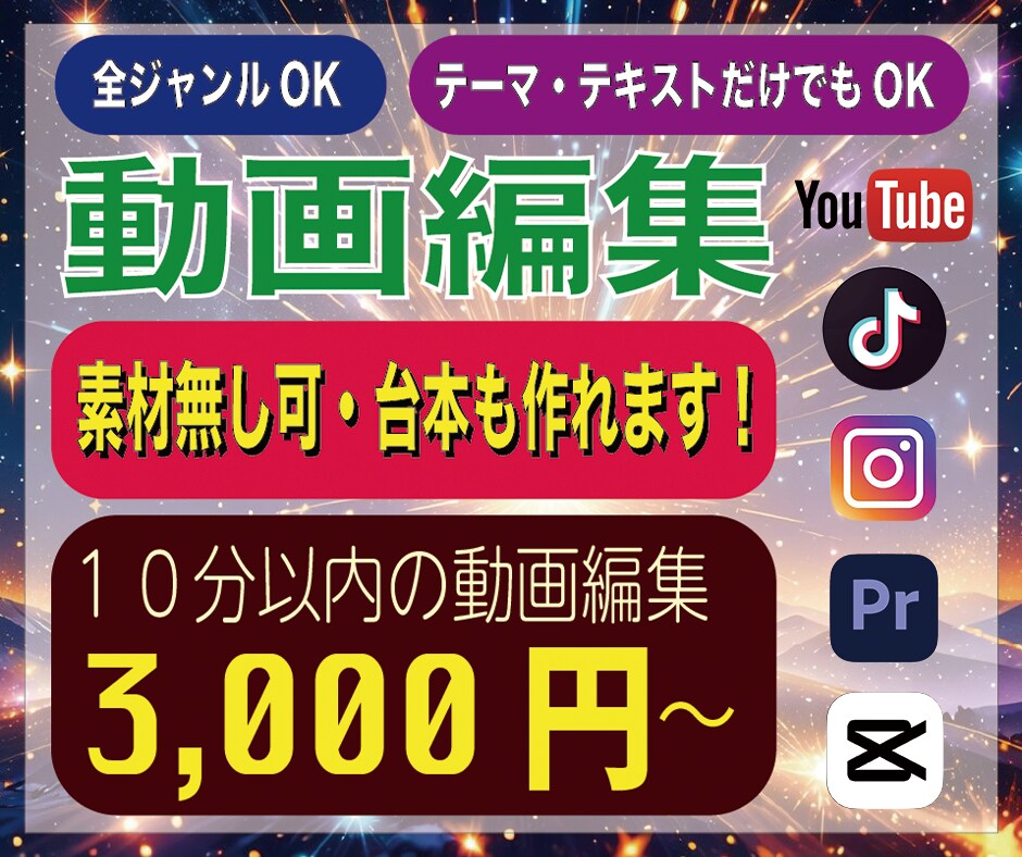 10分前後の動画の編集承ります 2,000本以上の実績で幅広く対応し、より良い動画作りを提案 イメージ1