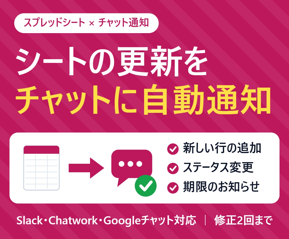 シートの更新をチャットに自動通知します Slack・Chatwork等に通知｜使い方メモ付き イメージ1