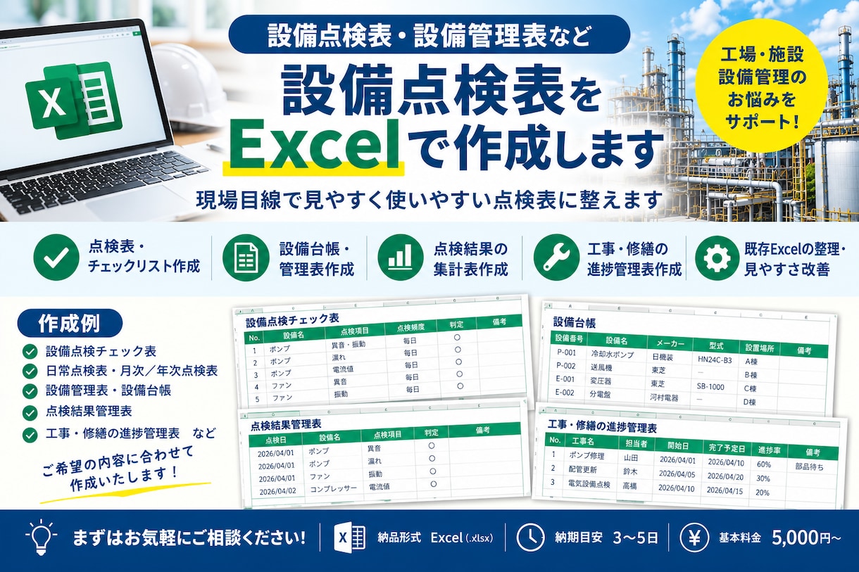 設備・点検用の点検表を作成します 現場目線で見やすく使いやすい点検表に整えます イメージ1