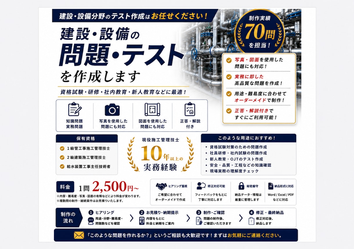 建設・設備の問題・テストを作成します 現役施工管理技士が実務に即した問題を作成 イメージ1