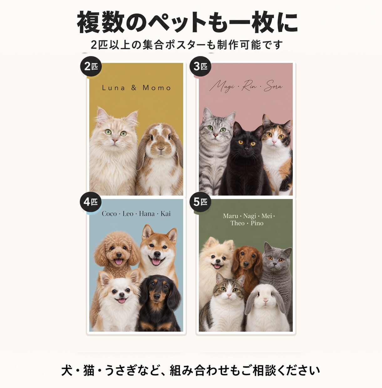 ペット写真をおしゃれな名前入りポスターにします 3書体×12色から選べる、うちの子だけの一枚 イメージ4