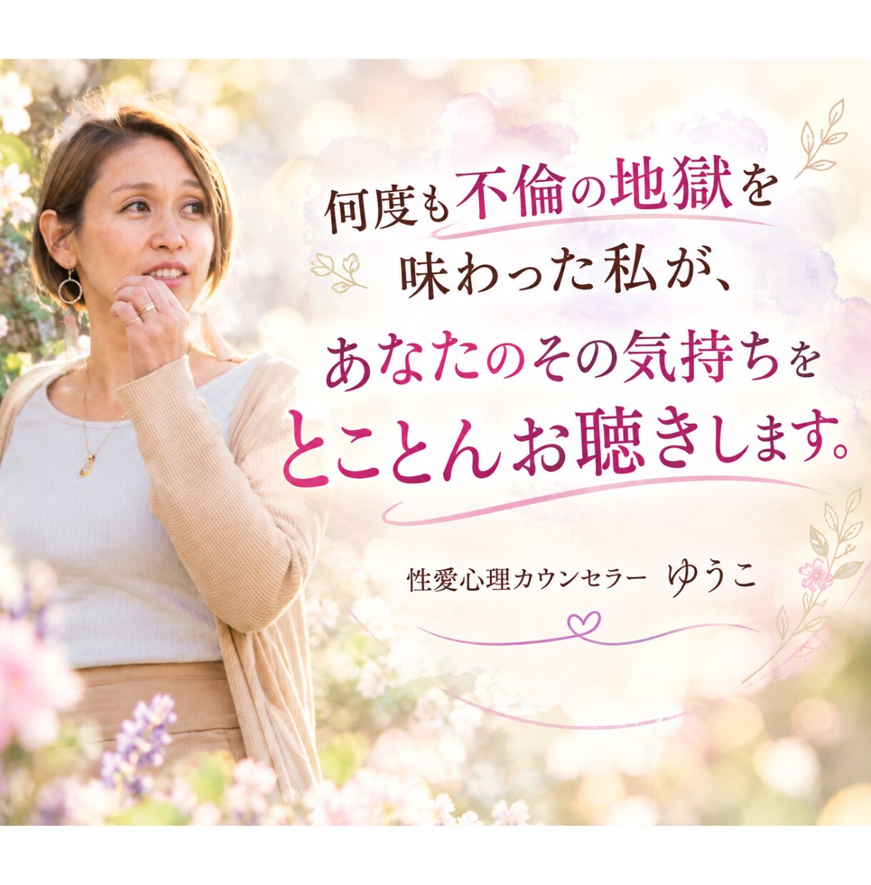 サレ妻を何度も経験した私が100％味方になります 性愛心理カウンセラーゆうこが、一緒に出口を探します！ イメージ2