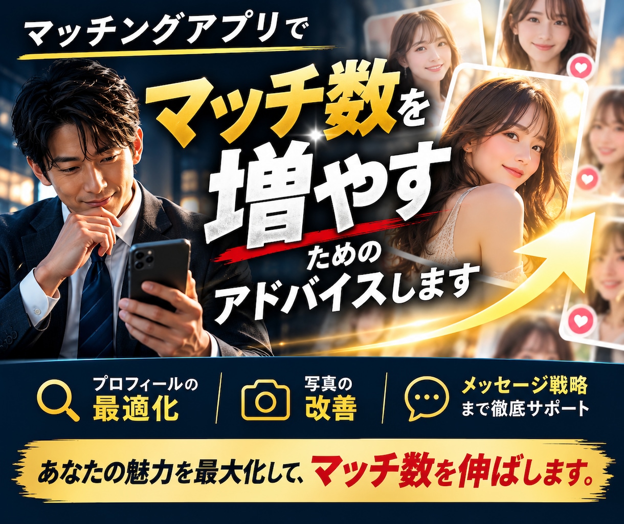マッチングアプリでマッチ数を増加させる方法教えます マッチ数を上げる事に特化したアドバイス イメージ1