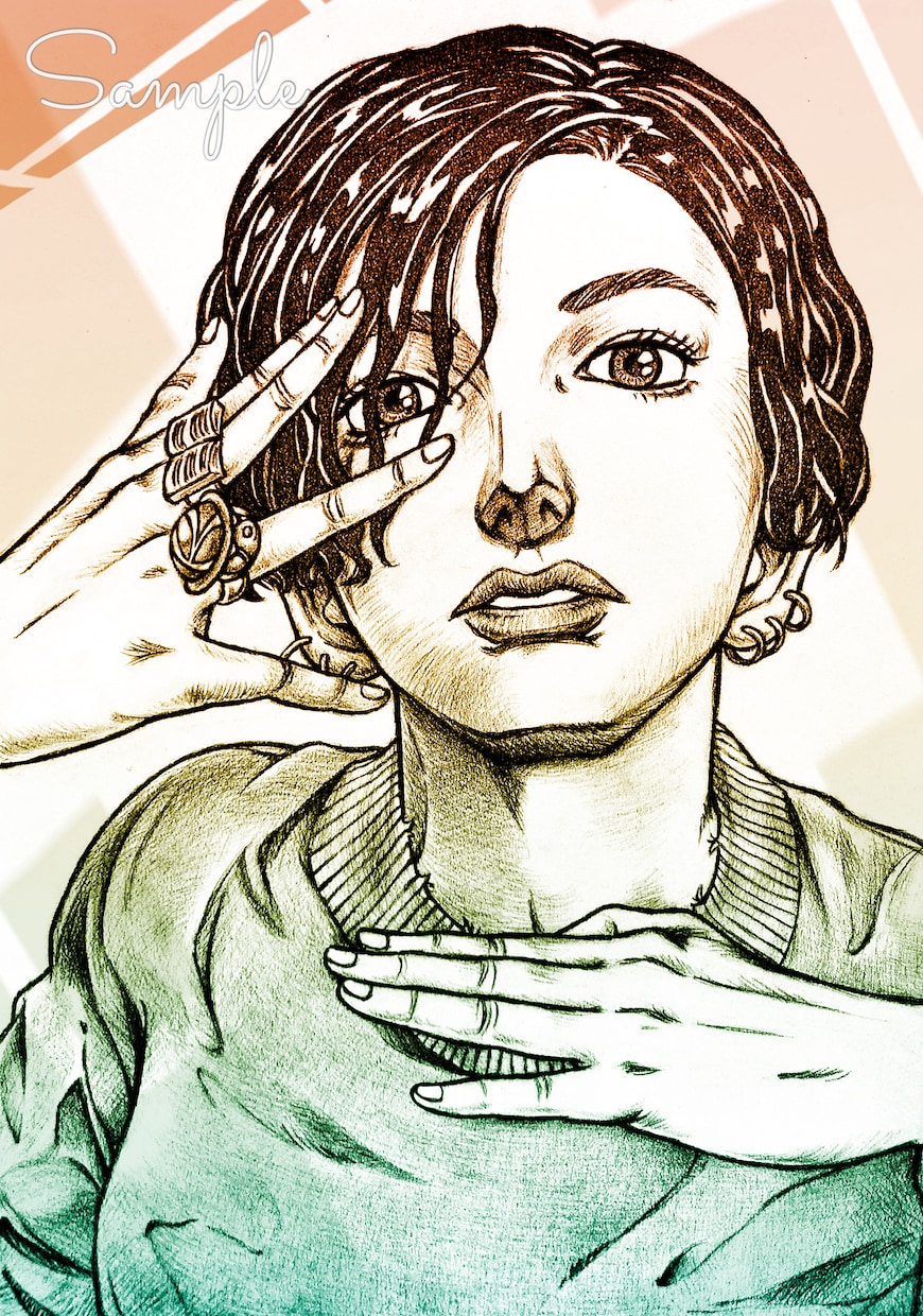 ジョジョ風の似顔絵アナログタッチでお描きします フォローかサービスお気に入り登録で1枚につき500円OFF！ イメージ7