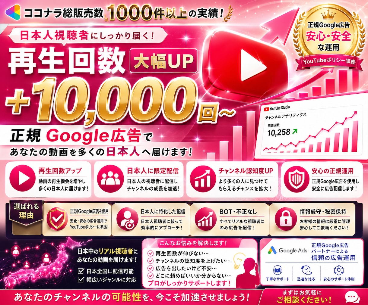 YouTube再生回数を日本ユーザーに拡散します 【完全初心者OK】YouTube0→1サポートします イメージ1