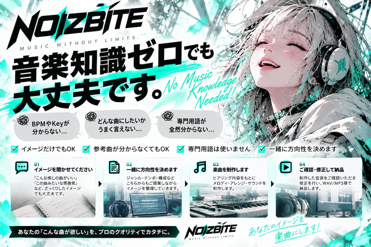 こんな曲が欲しいをオリジナル楽曲にします J-POP・ROCK・アイドル・EDMまでジャンルに縛りなし イメージ3