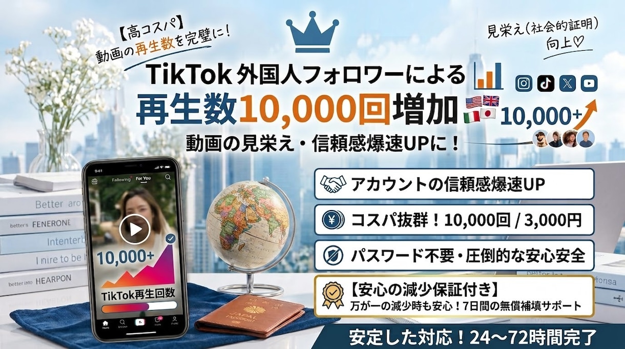 TikTok再生回数増やします 10000回/3000円|外国人アカウントで迅速に拡散 イメージ1