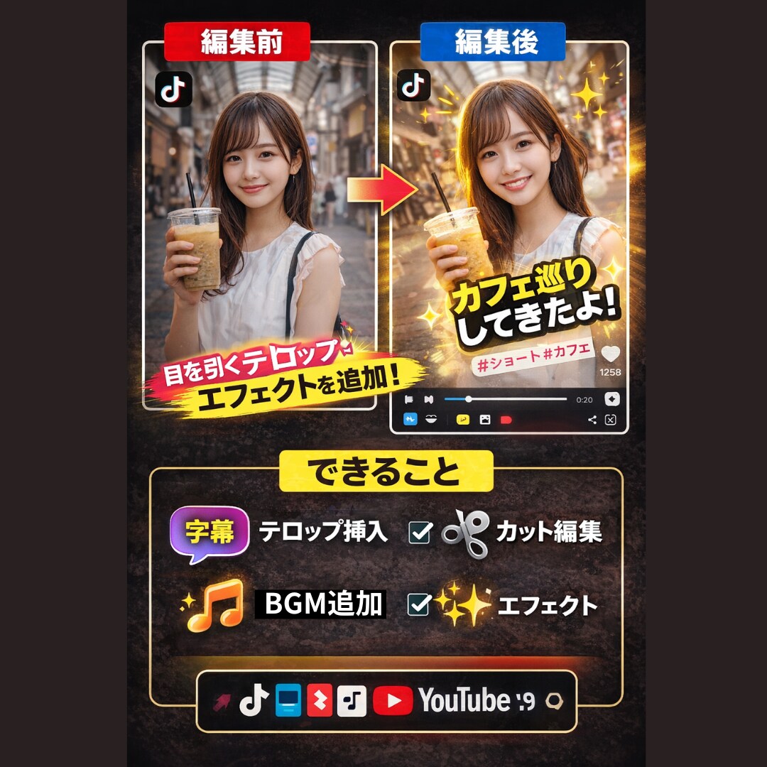 YouTubeショート動画編集します TikTok・リール動画編集も対応 イメージ3