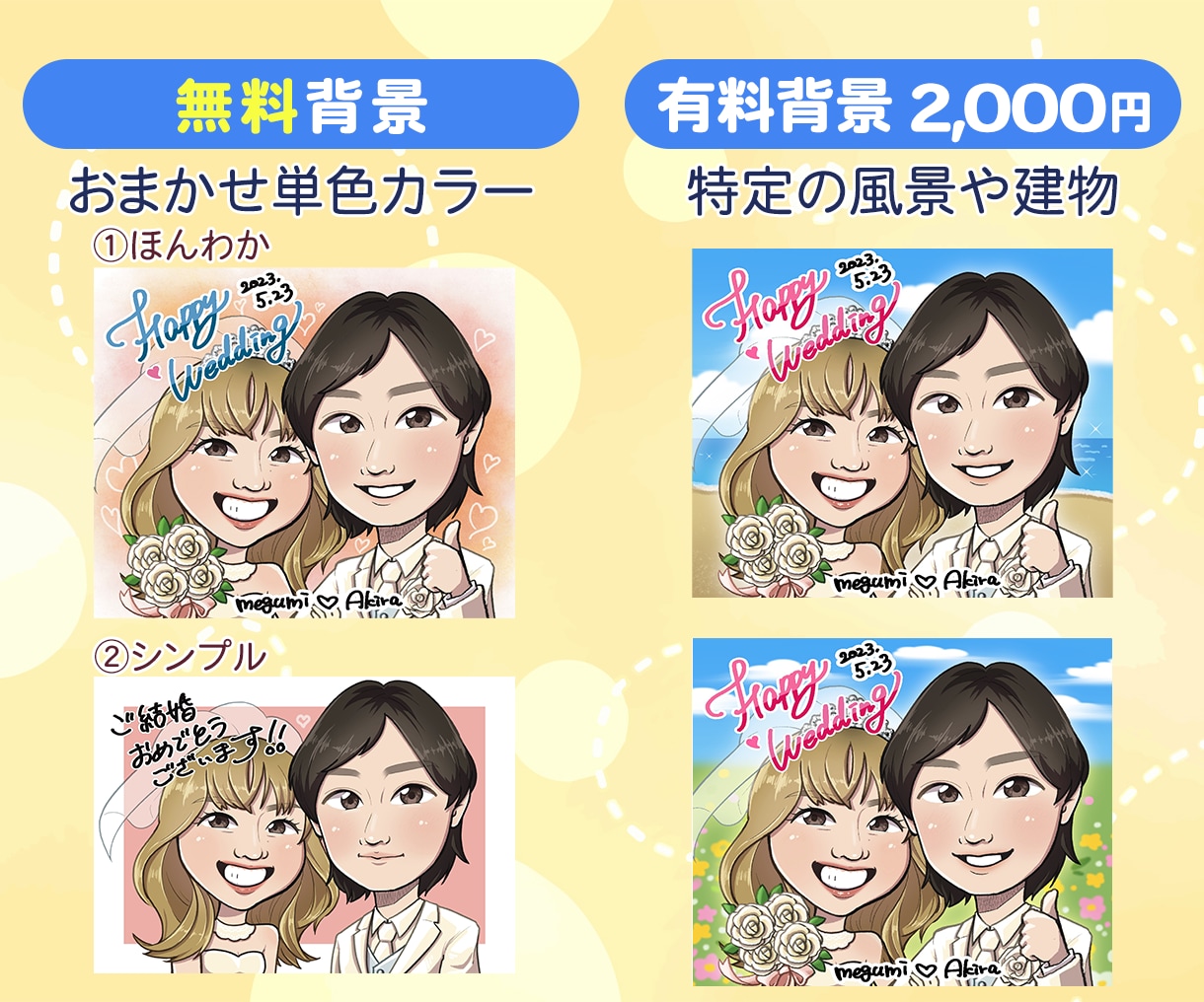 プレゼントに！2名様〜ポップな似顔絵お描きします 結婚式、誕生日、還暦、古希、喜寿、米寿、記念日のお祝いに♪ イメージ9