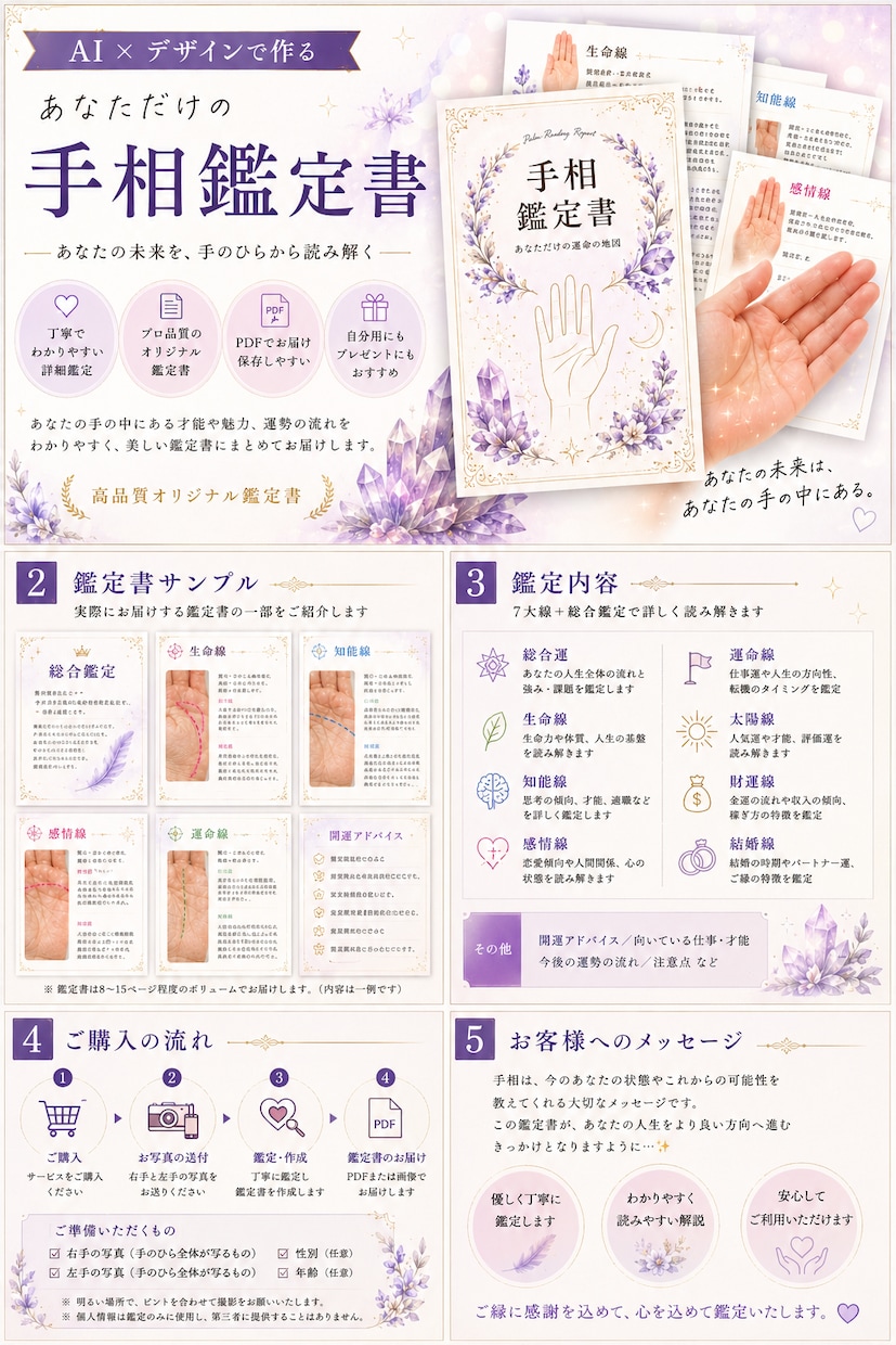 写真2枚で手相鑑定書を作成します 写真2枚で本格手相鑑定書をお届け！ イメージ2