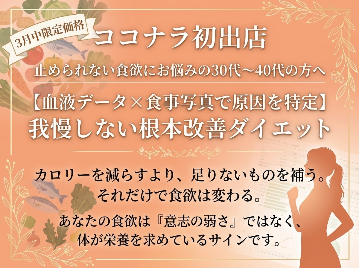 原因のわからない食欲の解決方法をサポートします 食欲の原因を食事×血液×心理から分析したあなた専用メニュー イメージ2