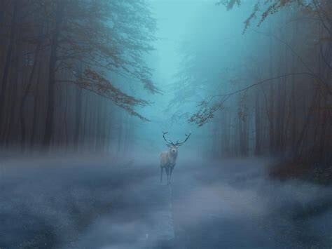 幻想壁紙『月光の道 - 白鹿の章』ます 雨上がりの夜、霧の奥に浮かぶ一筋の道。 イメージ9
