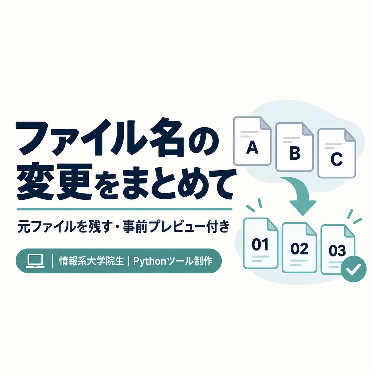 ファイル名を一括変更するPythonを作ります 学生が小規模対応。元を残すコピー方式・事前確認付き イメージ1