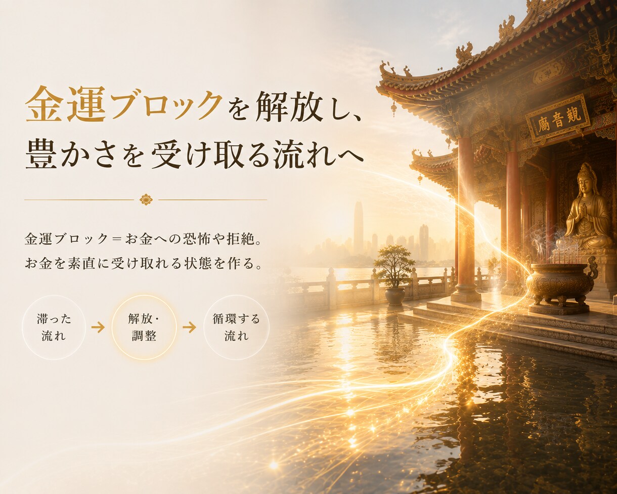 お金を遠ざけている「金運ブロック」を解放します 無意識に遠ざけている金運を、自然と受け入れ始めるるあなたへ。 イメージ4