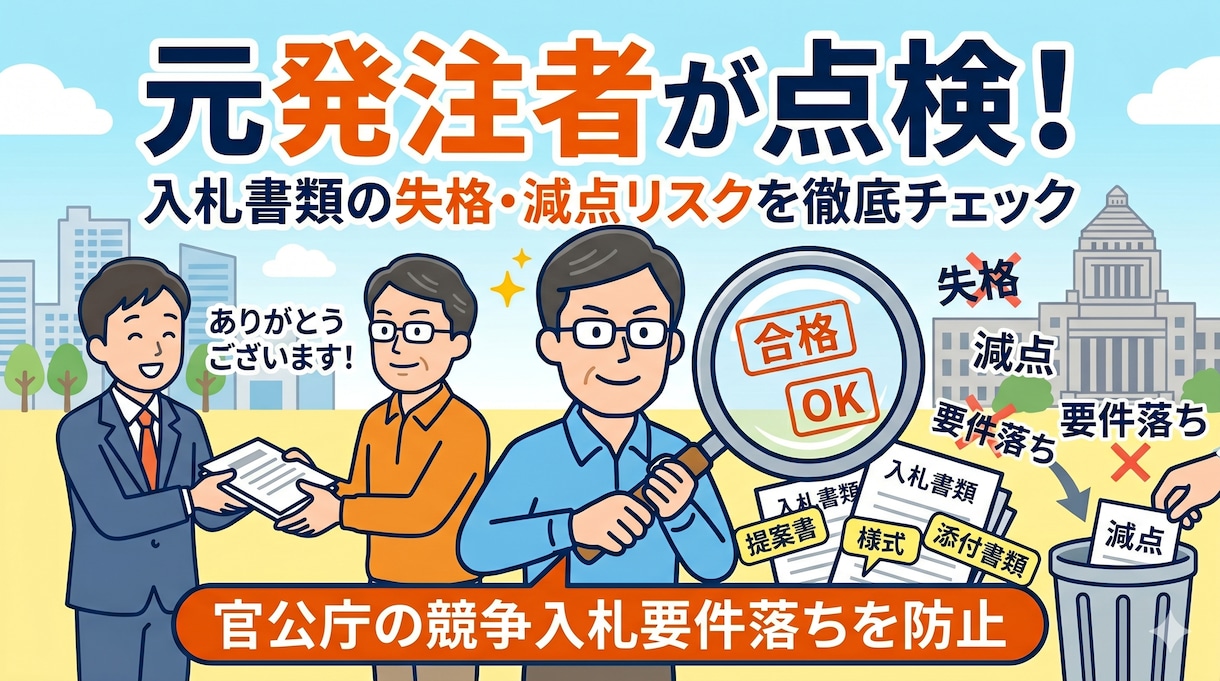 元発注者が入札書類の「失格減点リスク」を点検します 年間100件の調達経験！官公庁プロポーザル要件落ちを防ぎます イメージ1