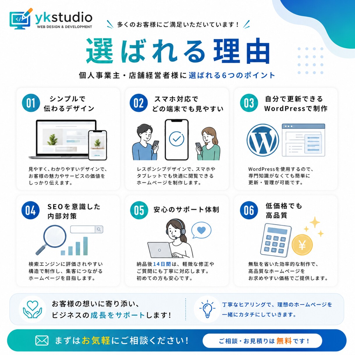 個人事業主向けHPを制作しますます 集客につながるシンプルなHPを制作します イメージ6