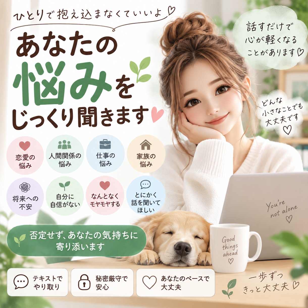 あなたの悩みをじっくり聞きます 誰にも言えない気持ちも否定せず受け止めます イメージ1