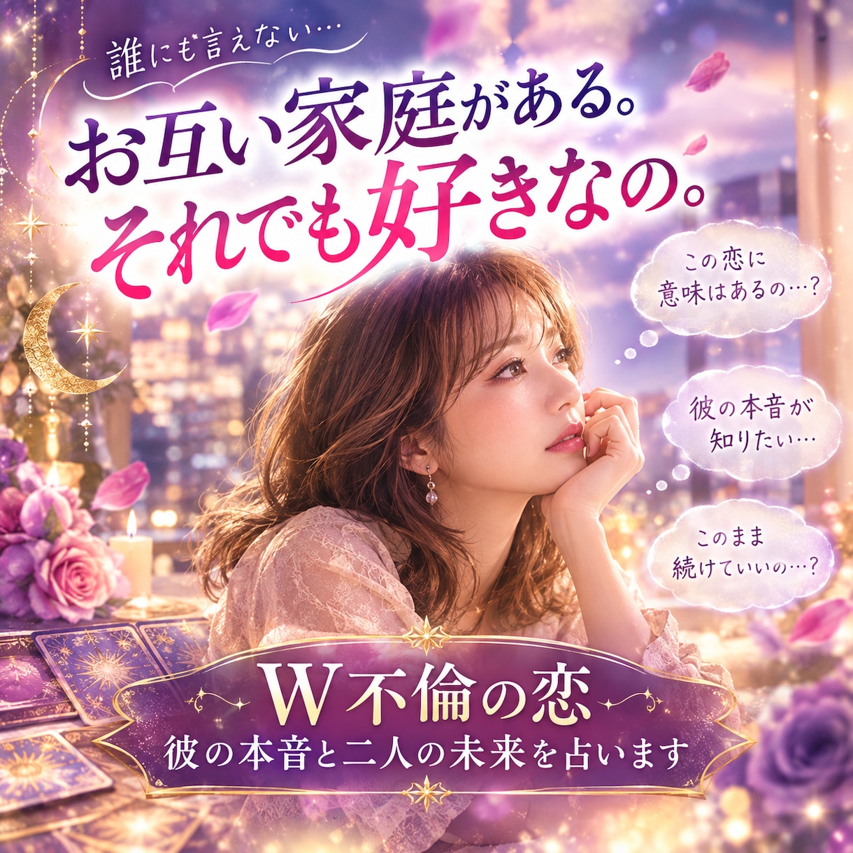 お互いに家庭がある。でも好き。その恋の未来を視ます 彼との未来彼の気持ちをタロットと四柱推命で詳しく視ていきます イメージ1