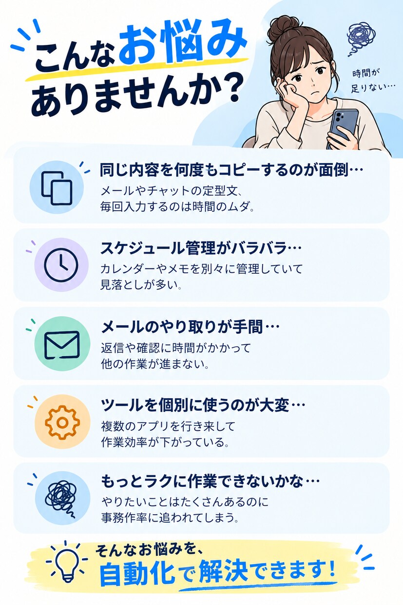 顧客対応を自動化！LINEとシートを連携します 毎日のコピペ作業は不要！予約や問い合わせを自動で転記・管理 イメージ2