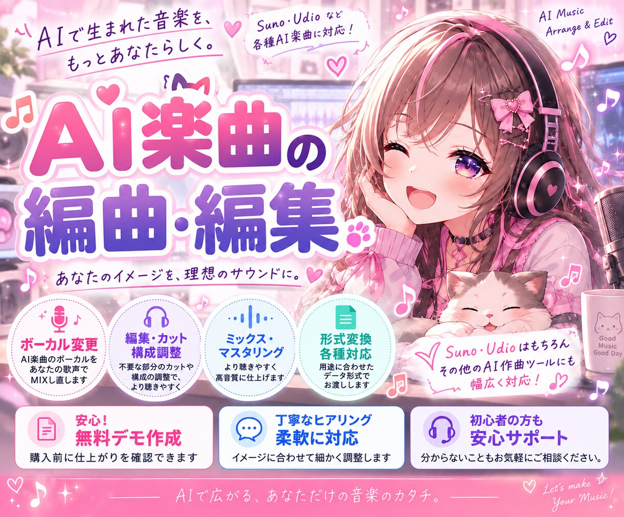 AI音楽を編曲・加工編集します AI曲をあなたが歌ってみませんか？キー変更可/最短1週間納品 イメージ1