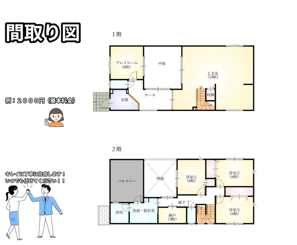 間取り図（1/100図）！！最安値、最短作図します 手書き間取り、不動産間取り図を作図します。 イメージ1