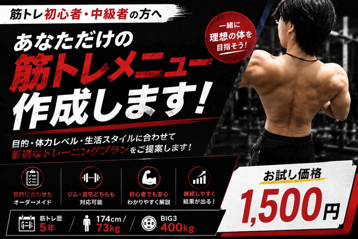 あなた専用1週間の筋トレメニュー作ります 何をしたらいいかわからないあなたに！最低価格で作ります！ イメージ1