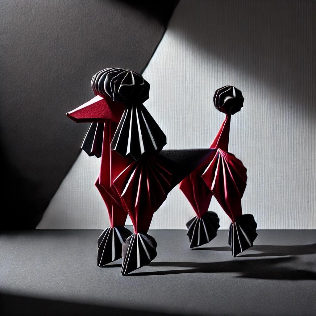 AIで作った折り紙風の犬アイコンをお届けします 静かに輝く、黒いトイプードルの存在感 イメージ1