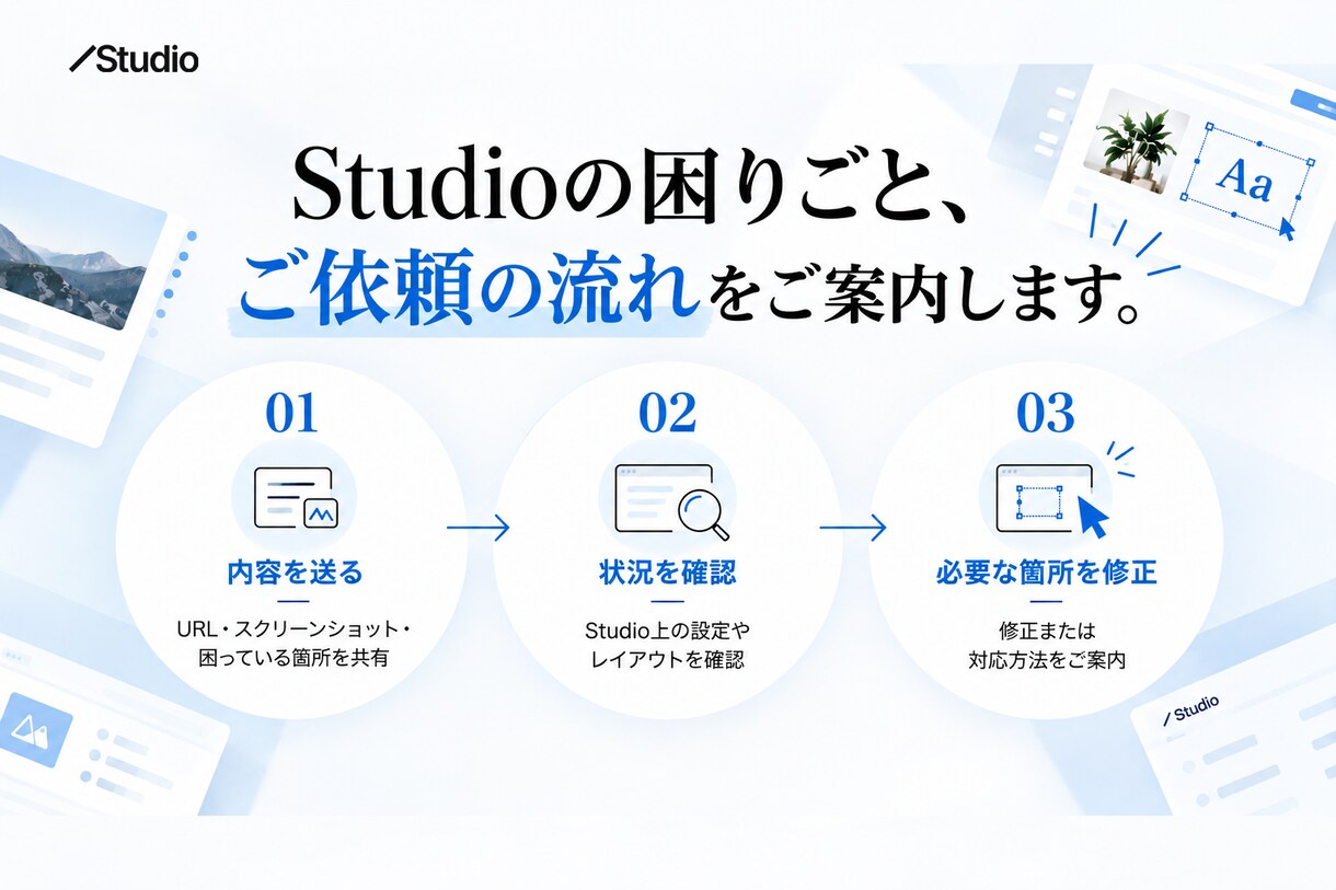 Studioの修正・更新・表示崩れに対応ます 制作会社に頼むほどではない修正も1箇所から イメージ3